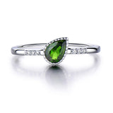 Pear 4 x 6 Emerald Green Cubic Zirconia Sterling Silver Ring