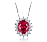 Oval Ruby Red Cubic Zirconia Pendant Necklace, Sterling Silver