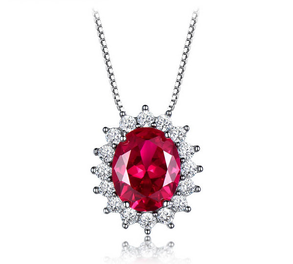 Oval Ruby Red Cubic Zirconia Pendant Necklace, Sterling Silver