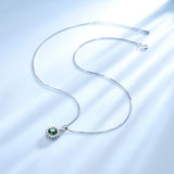 Round Halo-Set Emerald Green Cubic Zirconia Pendant Necklace, Sterling Silver