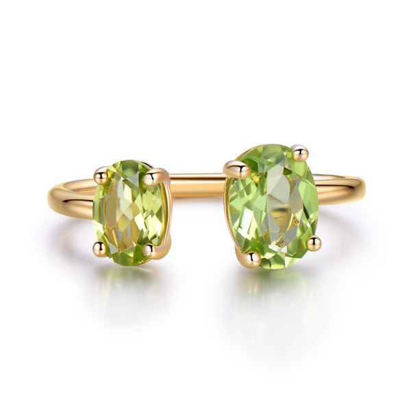 Double Oval Peridot Green Cubic Zirconia Sterling Silver Open Ring