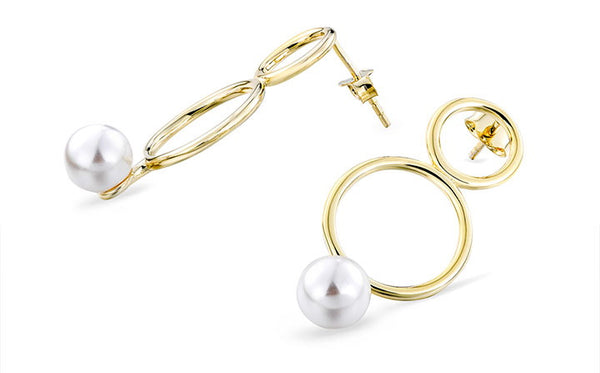 Double Hoop Round Pearl Sterling Silver Earrings