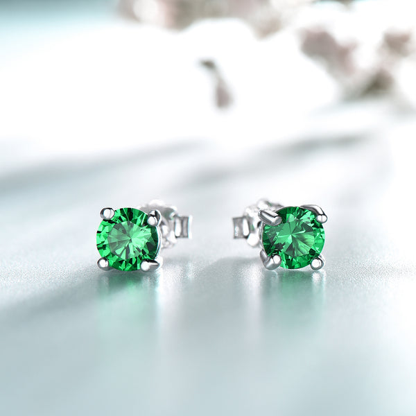 Round Emerald Green Cubic Zirconia Sterling Silver Earrings