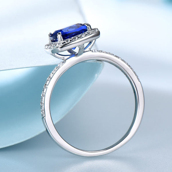 Sapphire Blue Cushion Cubic Zirconia Sterling Silver Ring