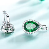 Pear Emerald Green Cubic Zirconia Sterling Silver Earrings