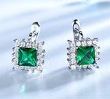 Square Emerald Green Cubic Zirconia Sterling Silver Earrings