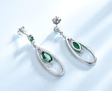 Dangling Round and Marquise Emerald Green Cubic Zirconia Sterling Silver Earrings