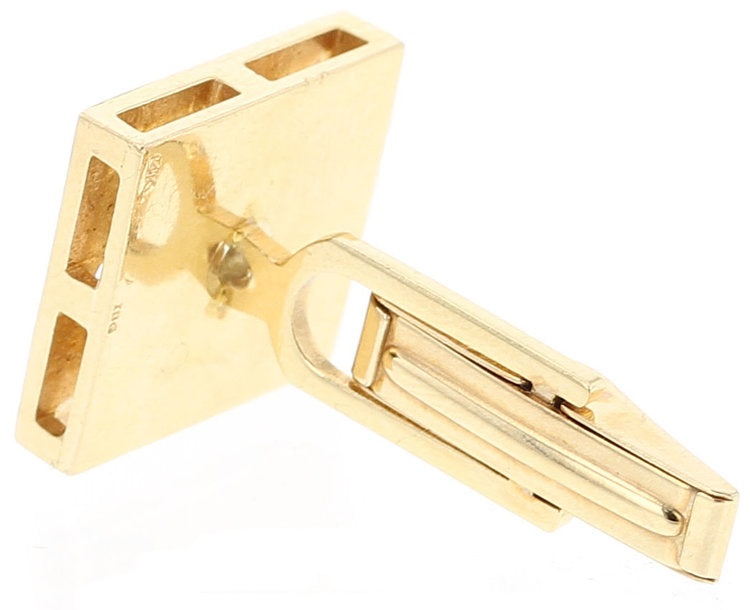 Square Gold and Diamond Cufflinks, 14K Yellow Gold