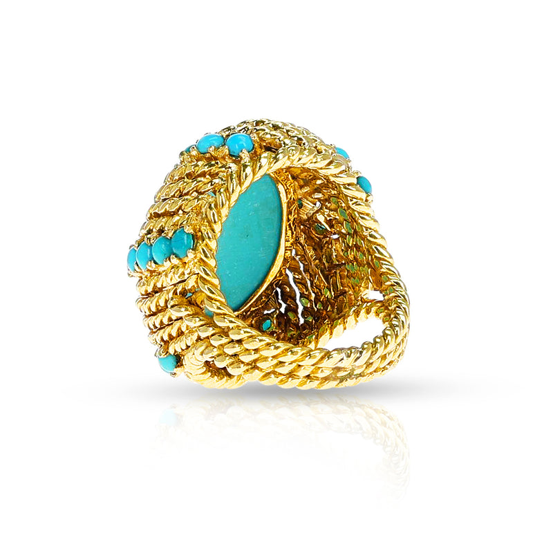 Turquoise Cocktail Ring With Iridescent Rhinestones Gold Ring Adjustable  Ring 