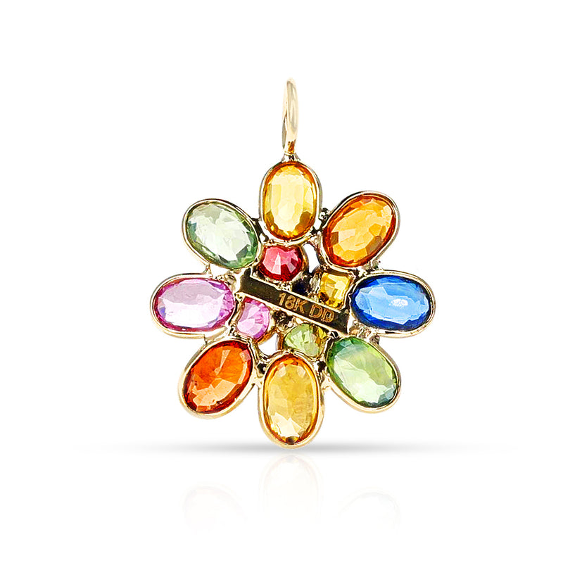 Multi-Sapphire and Diamond Floral Pendant, 18K