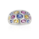 Pink, Blue, and Orange Multi-Sapphire Cut Stones, 18K Satin Finish Ring