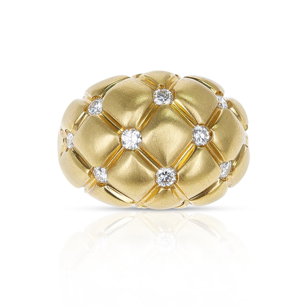 Quilted 18k Yellow Matte Finish Dome Ring with 0.55 ct. Diamonds