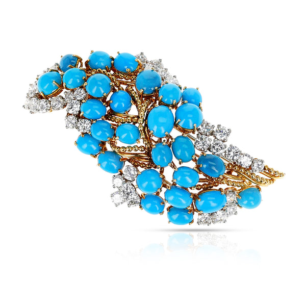 Cartier Paris Turquoise Cluster Brooch with Diamonds, 18K