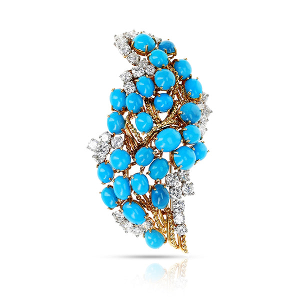 Cartier Paris Turquoise Cluster Brooch with Diamonds, 18K