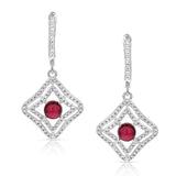 Genuine Garnet Dangling Earrings with Cubic Zirconia, in Sterling Silver