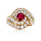 Van Cleef & Arpels 0.95 ct. Round Center Ruby and 2.10 ct. Diamond Cocktail Ring