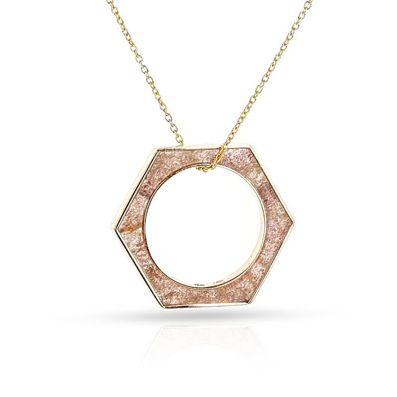 Hexagonal-Cut Strawberry Quartz Convertible Ring and Pendant, 18k