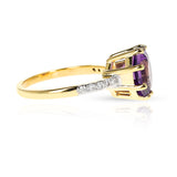 Octagonal Shape Amethyst with Diamonds Ring, 18K Yellow Gold