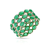 Oval Emerald Cabochon Triple Band, 18K Yellow Gold