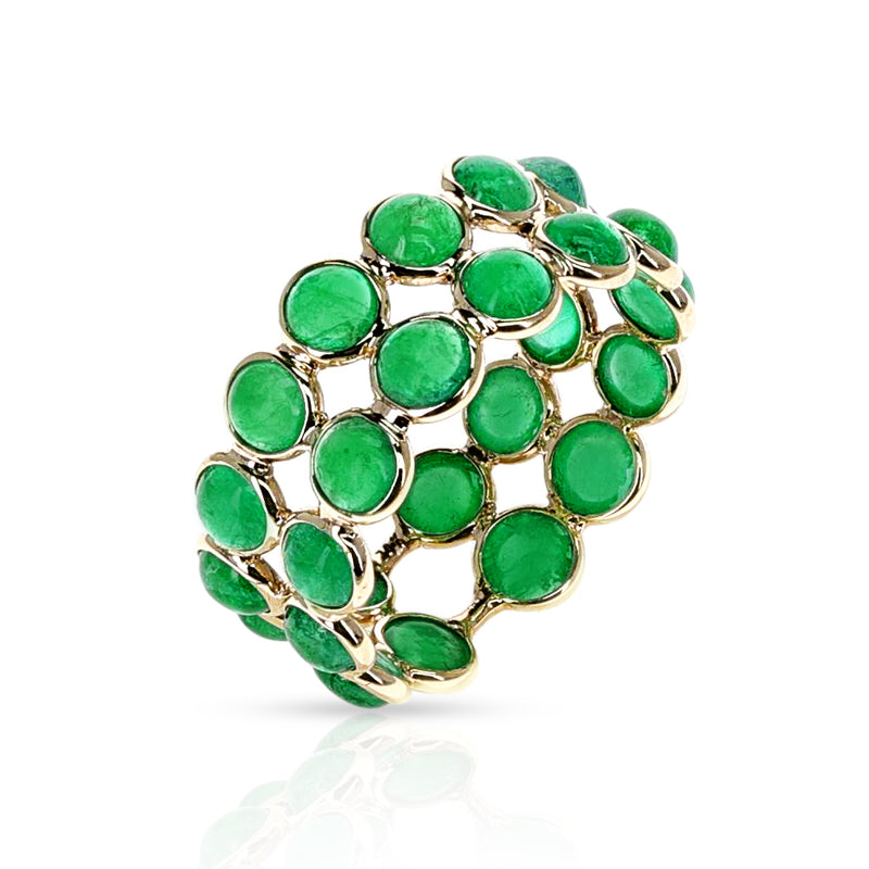 Round Emerald Double Band, 18K Yellow Gold