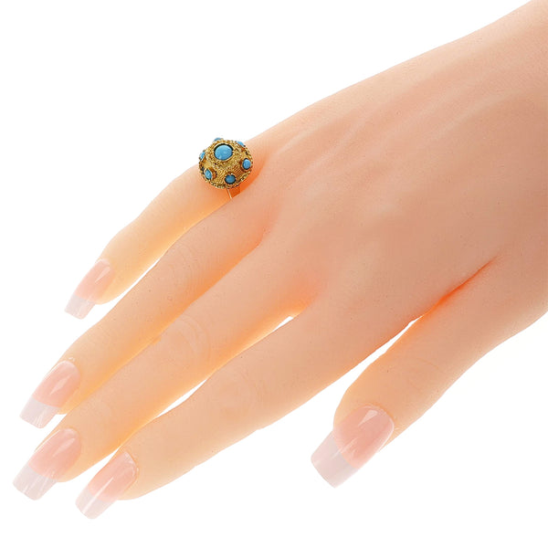 Turquoise Cabochon and Gold Ring, Part of Set