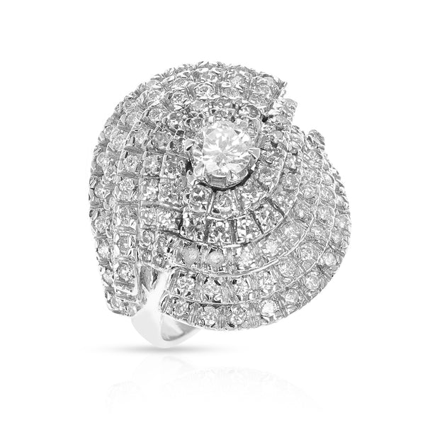 Center Round Diamond with Diamond Layered Cocktail Ring, 18k