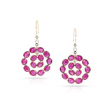 Double Circle Ruby Earrings with Diamond, 18K