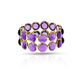 Purple Amethyst Round Cabochon Double Line Band, Yellow Gold