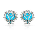 GIA Certified Natural Round Turquoise and Diamond Earrings