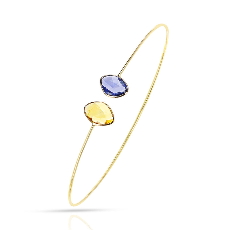 Mixed Shape Blue and Yellow Sapphire Bangle, 18k