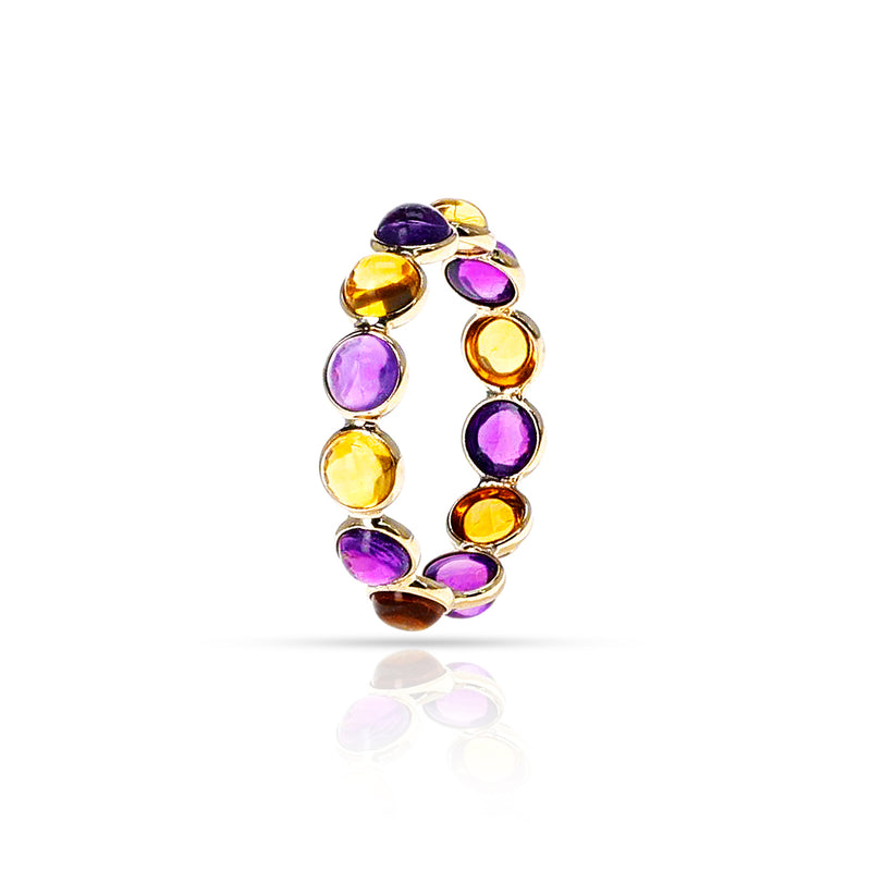 Amethyst and Citrine Round Cabochon Band, Yellow Gold