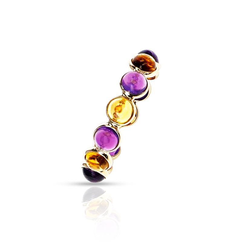 Amethyst and Citrine Round Cabochon Band, Yellow Gold