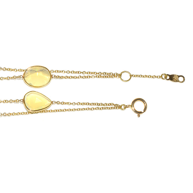 Mixed Shape Opal Double Line, 18k Yellow Gold Adjustable Bracelet