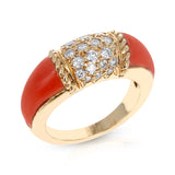 Van Cleef & Arpels Coral and 7 Row Diamond Stacking Philippine Ring, 18K Yellow