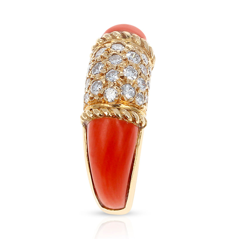 Van Cleef & Arpels Coral and 7 Row Diamond Stacking Philippine Ring, 18K Yellow