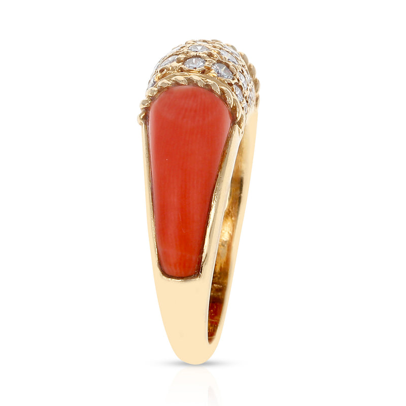 Van Cleef & Arpels Coral and 7 Row Diamond Stacking Philippine Ring, 18K Yellow