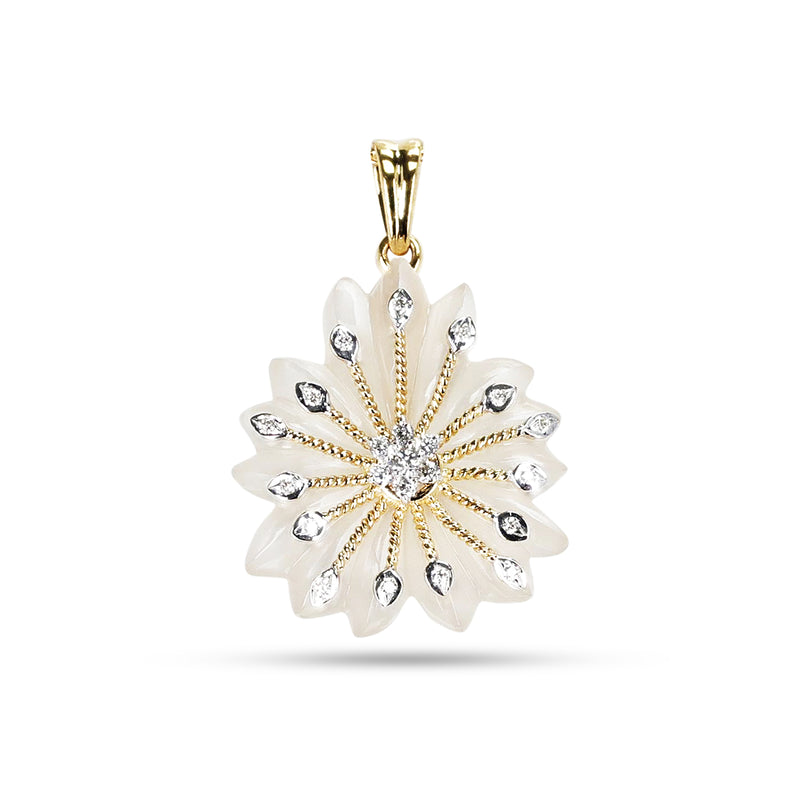 Moonstone Carved Floral Pendant with 14k Gold and Diamonds