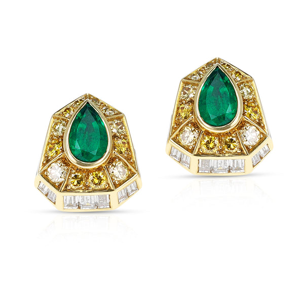 Bvlgari AGL Certified 3.15 ct. Colombian Pear Emerald Earrings with Diamonds