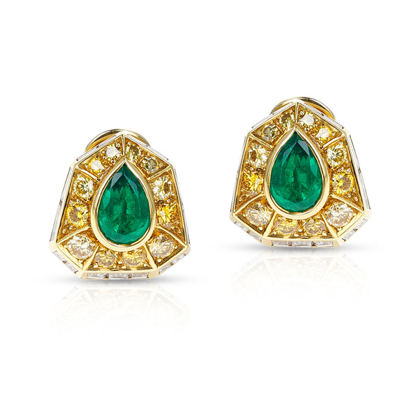 Bvlgari AGL Certified 3.15 ct. Colombian Pear Emerald Earrings with Diamonds