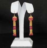 Yellow and Orange Sapphire with Spinel Faceted Beads Tassel Earring, Yellow Gold